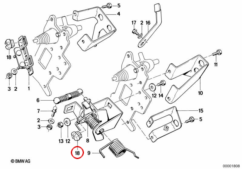 Suporte do cabo do acelerador OEM 13541747519 para BMW E30, E36, E46, E28, E34, E39, E24, E23, E32, E38, E31, Z1, Z3. BMW genuíno.