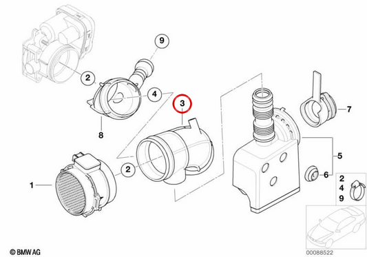 Manica di ammissione OEM 13547510315 per BMW E46, E39, E60, E61, X3 E83, X5 E53, Z3 E36, Z4 E85. BMW originale.