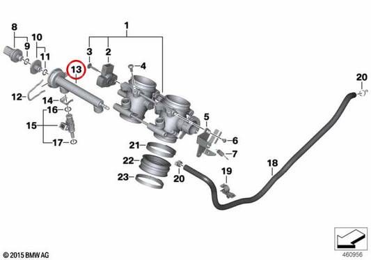 Injektion Raíl OEM 13547680105 für BMW Motorrad F 700 GS, F 800 GT, F 800 S, F 800 ST, F 650 GS, F 800 GS, F 800 R. Original BMW Motorrad.