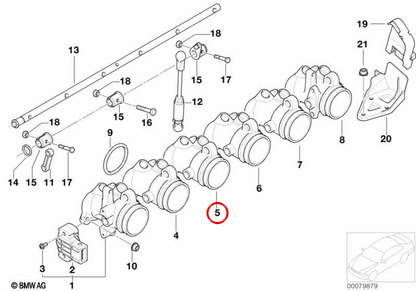 Corpo di farfalle OEM 13547840424 per BMW E36, E46, Z3, E85, E86. BMW originale.