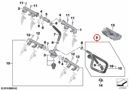Tubo benzina OEM 13549444919 per moto BMW S 1000 RR, S 1000 R, S 1000 XR, HP4 Race. BMW Motorrad originale.