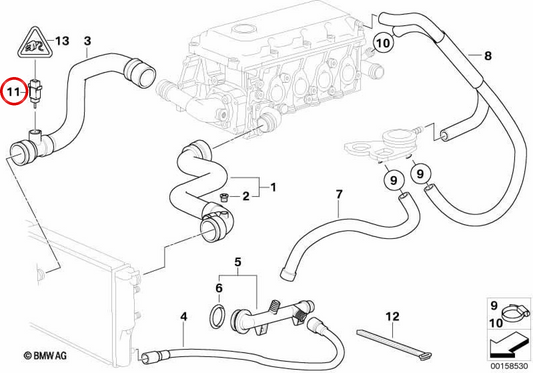 Sensore temperatura liquido di raffreddamento OEM 13621433077 per MINI F56, F55, Clubman F54, Cabrio F57, Countryman F60... e altro ancora. MINI originale.