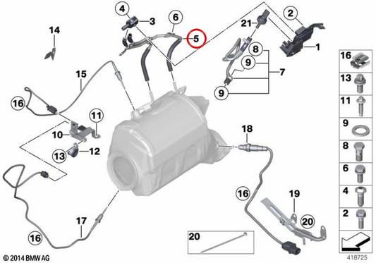 Tubo di pressione di scarico OEM 13628513588 per BMW F10, F11, F01, F02, F15, F16. BMW originale.