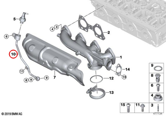 Tube de pression de gaz d'échappement OEM 13628514018 pour BMW F20, F21, F22, F23, F30, F31, F34, F32, F33, F36, F10, F11, G30, G31, F25, G01, F26, G02. BMW d'origine.