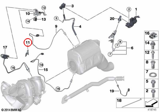 Tavola di fissaggio OEM 13628519144 per BMW F10, F11, F01, F02, E70, F15, E71, F16. BMW originale.