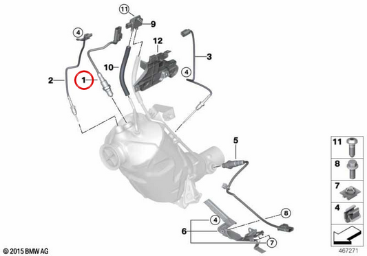 Duty Lambda OEM 13628570230 per BMW F20, F21, F22, F23, F30, F31, F34, F32, F33, F36, F10, F11, F25, F26, F15. BMW originale.