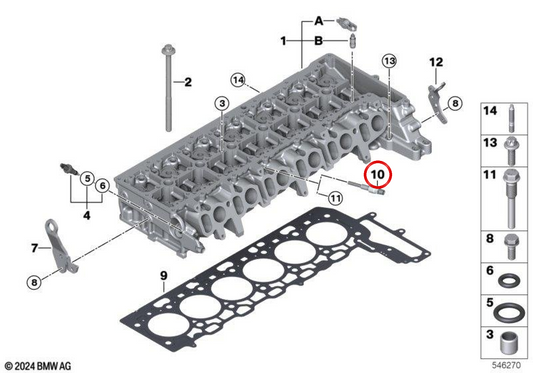 Sensor de presión del cilindro OEM 13628570670 para BMW G30, G31, G32, G11, G12. Compatible con motores gasolina. Original BMW.