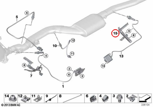 Soporte de cables del sensor NOx/módulo de potencia OEM 13628575543 para BMW Serie 5 F07 535d xDrive, F10 535d xDrive, F11 525d, 530d, 535d xDrive… y más. Original BMW.