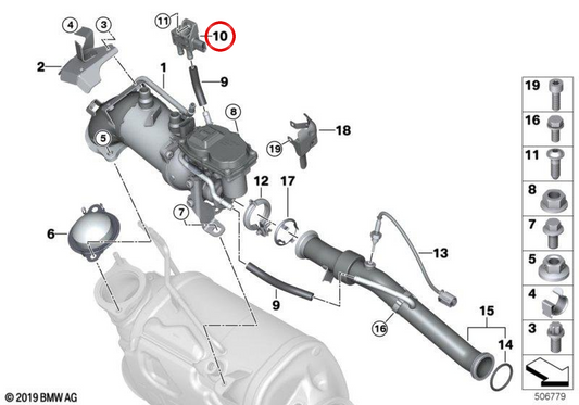 Sensor de pressão diferencial OEM 13628579353 para BMW F40, F44, F45, F46, G20, G21, G30, G31, G32, G11, G12, G14, G15, G16, F48, F39, G01, G02, G05, G06, G07 e MINI F55, F56, F57, F54, F60. BMW e MINI originais.