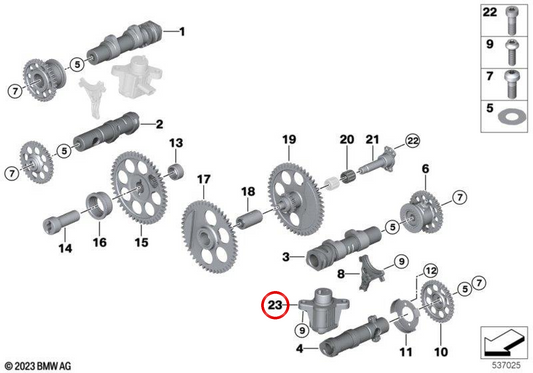 Centralina di regolazione scarico a camma anticipata OEM 13631543108 per BMW R 1300 GS, R 1300 GS Adventure, R 1300 RT, R 1300 R, R 1300 RS. BMW Motorrad originale.
