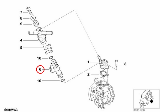 Soupape d'injection OEM 13641343025 pour motos BMW C1 125, C1 200. BMW Motorrad d'origine.