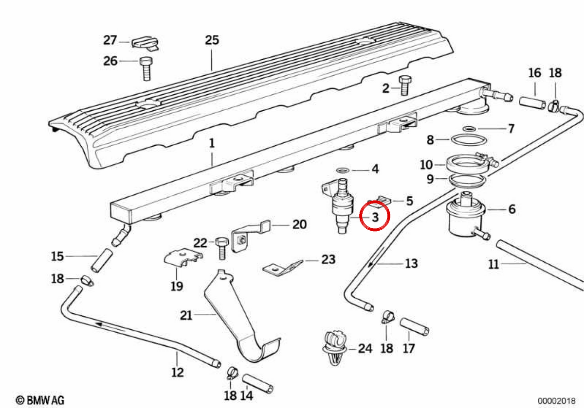 Injektor für BMW E36, E34 (OEM 13641730059). Original BMW