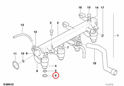 O-ring (O-ring) OEM 13641743377 per BMW E36, Z3. BMW originale.