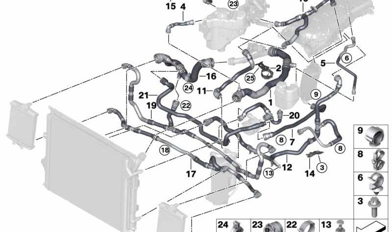 Soporte de chapa para BMW Serie 1 F20N, F21N, Serie 2 F22, F23, Serie 3 F30N, F31N, F34N, Serie 4 F32, F33, F36, Serie 6 G32, X3 G01, X4 G02 (OEM 17128616817). Original BMW