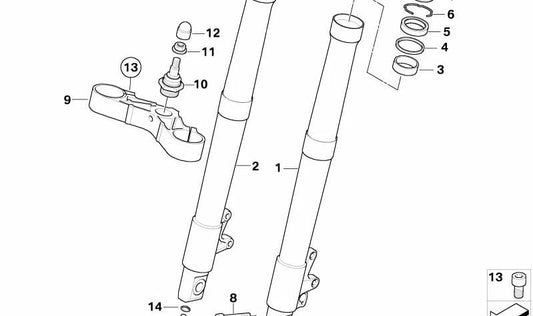 Tubo deslizante delantero izquierdo OEM 31427707625 para BMW Motorrad R1200GS, R1200GS Adventure. Original BMW Motorrad.