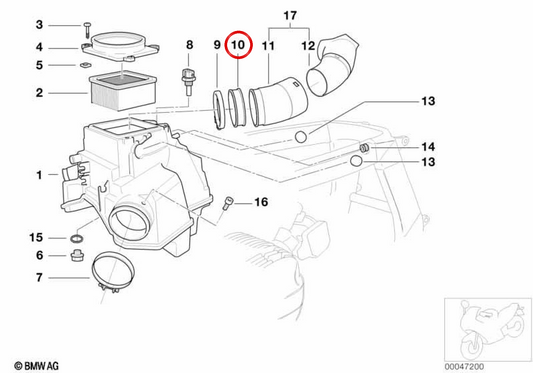 Manicotto dell'otturatore OEM 13711341128 per moto BMW R1100S, R1100RS. BMW Motorrad originale.