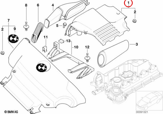 OEM -Zulassungssystem Deckung 13712246995 für BMW E46 {318d, 320d} mit M47 Dieselmotor. Kompatibel mit manuellen und automatischen Versionen. Original BMW.