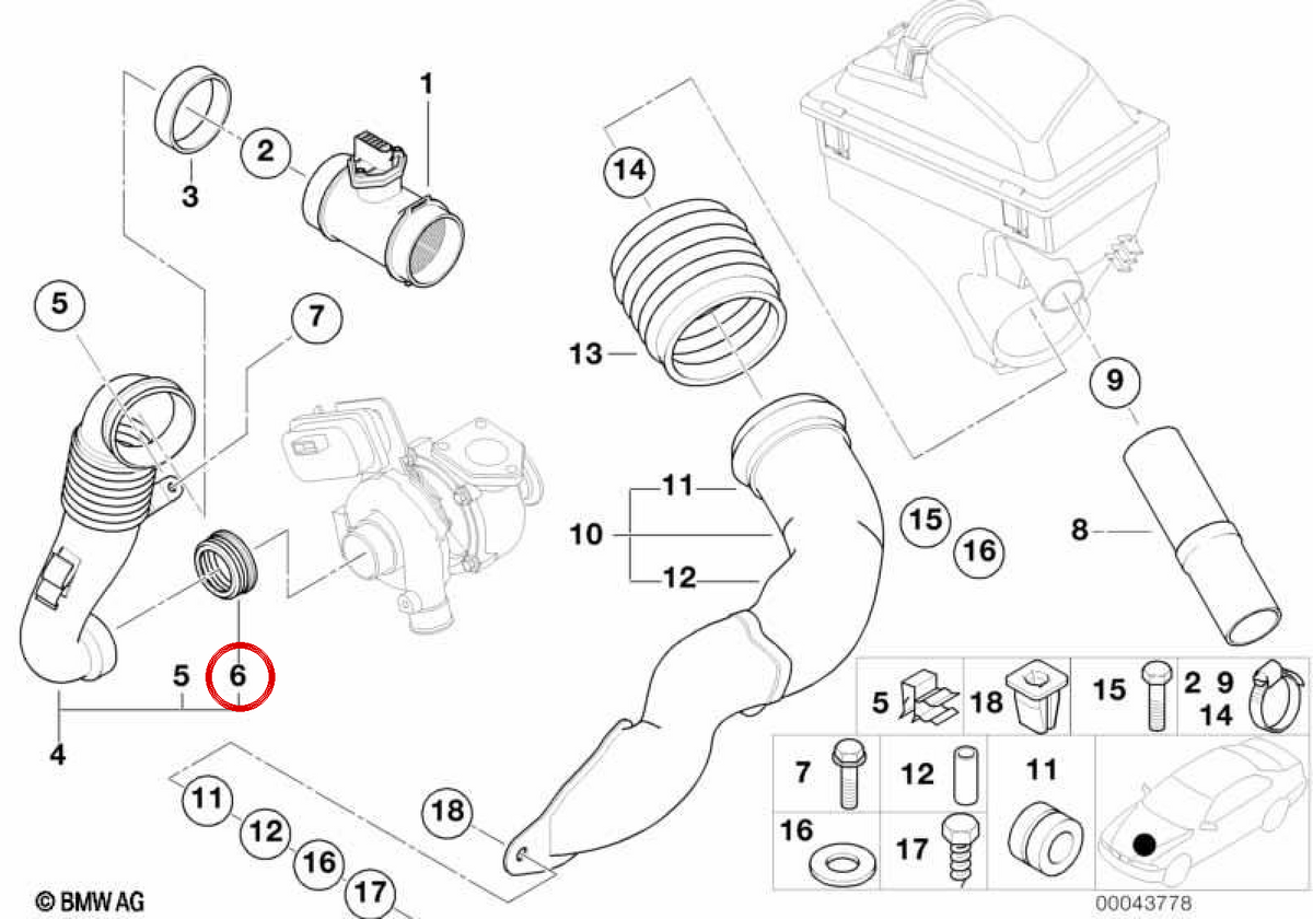 Anello di tenuta per BMW E82, E87, E88, E46, E90, E91, E92, E93, E39, E60, E61, E38, E65, E83, Z4 E89 (OEM 13712247398). BMW originale
