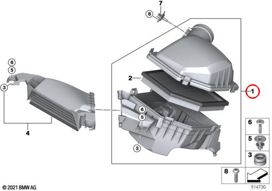 Silenziatore di ammissione OEM 13715A1AC96 per BMW U11, U10, U25. BMW originale.