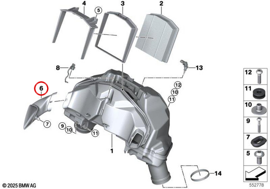 Esnórquel de aspiración derecho OEM 13715A75944 para motos BMW R 1300 R (KA4, desde 04/2025). Original BMW Motorrad.