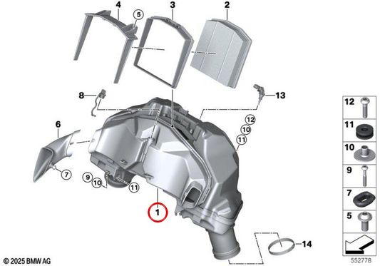 Silenzatore di aspirazione OEM 13715B34292 per moto BMW R 1300 R, R 1300 RS. Originale BMW Motorrad.