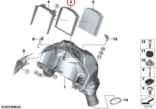 Soporte de filtro OEM 13715B34297 para motos BMW R 1300 R, R 1300 RS. Original BMW Motorrad.