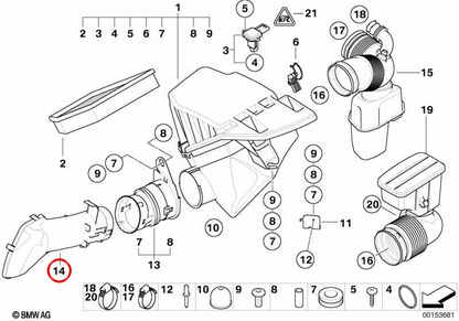 Conducto de admisión OEM 13717521014 para BMW E63, E64. Original BMW.