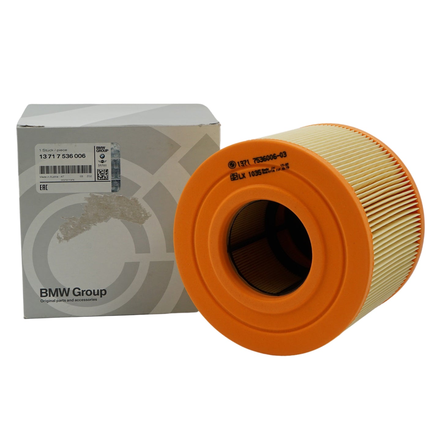 Elemento filtro de aire OEM 13717536006 para BMW Serie 1 E81, E87, E82, E88; Serie 3 E90, E91, E92, E93; X1 E84... y más. Original BMW.