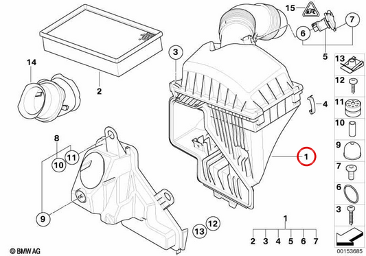 Silenciador de admisión OEM 13717539194 para BMW E65, E66. Original BMW.