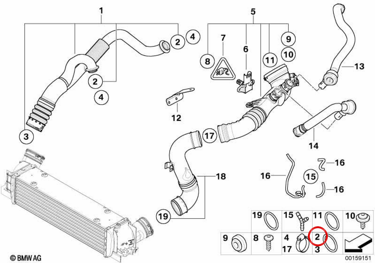 Junta tórica (O-Ring) OEM 13717568030 para BMW E82, E88, E90, E91, E92, E93, E60, E61, F01, F02, E71, E89. Original BMW.