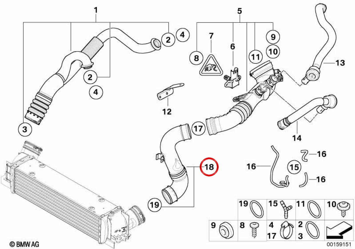 Conduite de l'air intermédiaire OEM 13717590304 pour BMW E82, E88, E90, E91, E92, E93, E84. BMW d'origine.