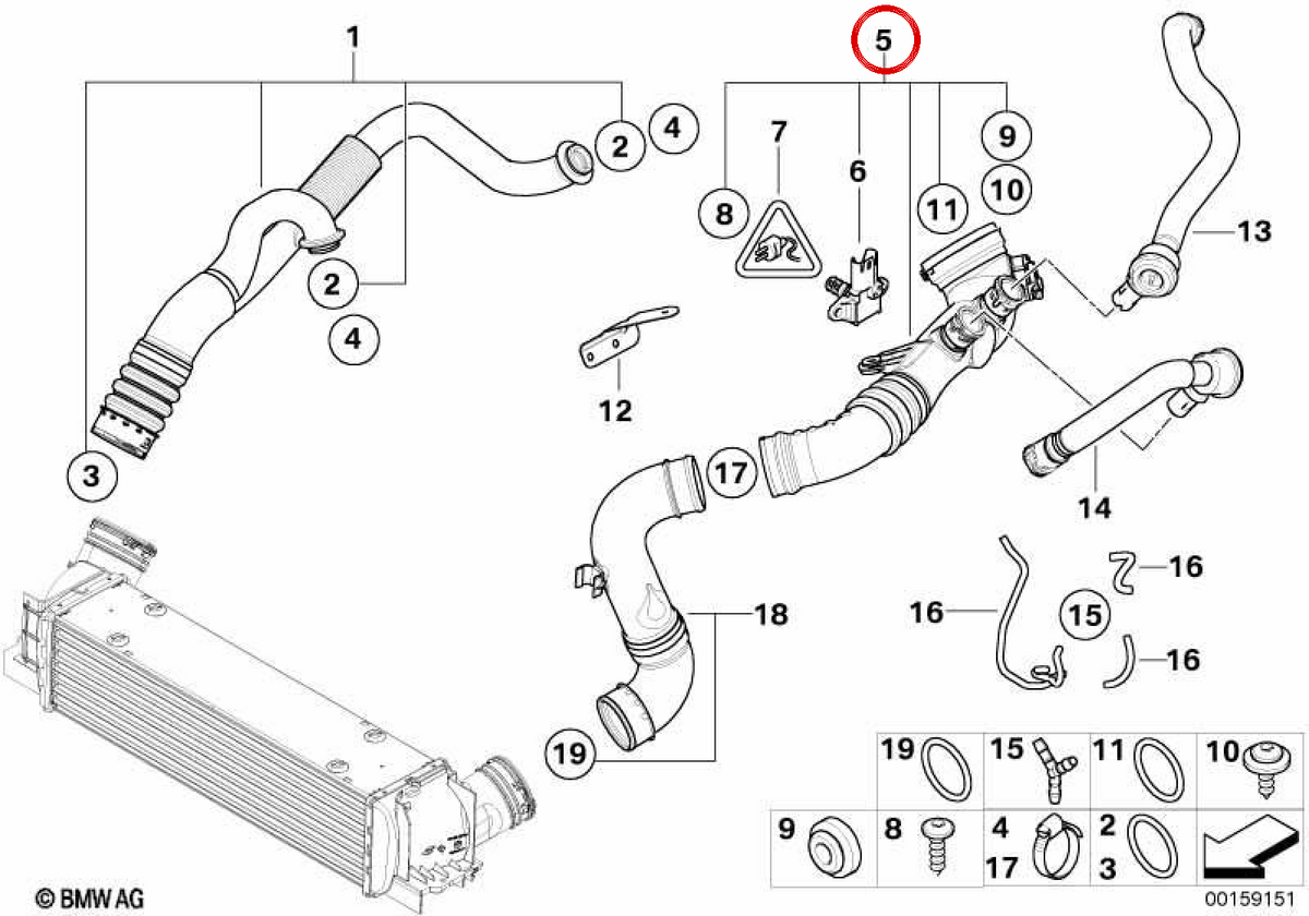 Conducto de admisión de aire OEM 13717590306 para BMW E90, E91, E92, E93. Original BMW.