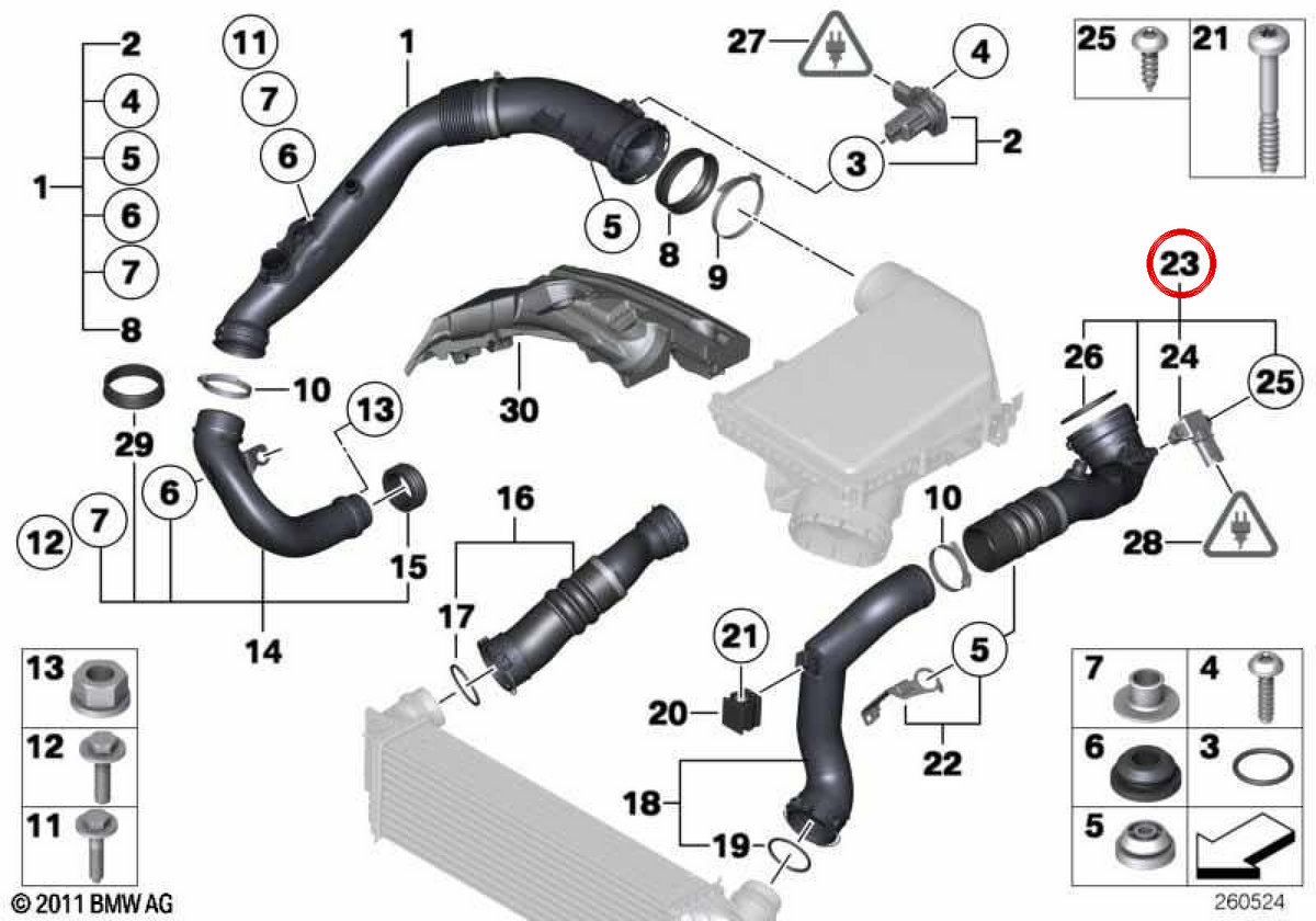 Conducto de aire de admisión OEM 13717599294 para BMW E82, E88, E90, E91, E92, E93. Original BMW.