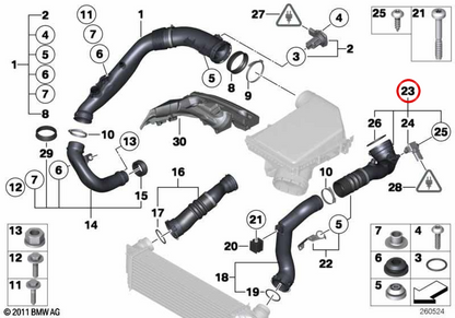Conducto de aire de admisión OEM 13717599294 para BMW E82, E88, E90, E91, E92, E93. Original BMW.