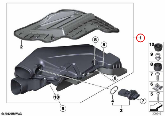OEM admission silencer 13717601899 for BMW F07, F10, F11, F06, F12, F13, F01, F02. Original BMW.