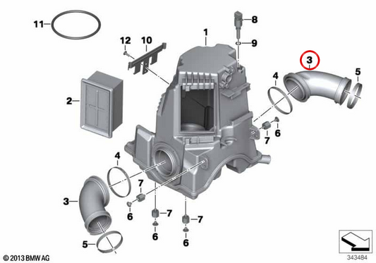 Tubo di aspirazione destro OEM 13717672554 per moto BMW R1200GS, R1200RT, HP2 Enduro... e altro ancora. BMW Motorrad originale.