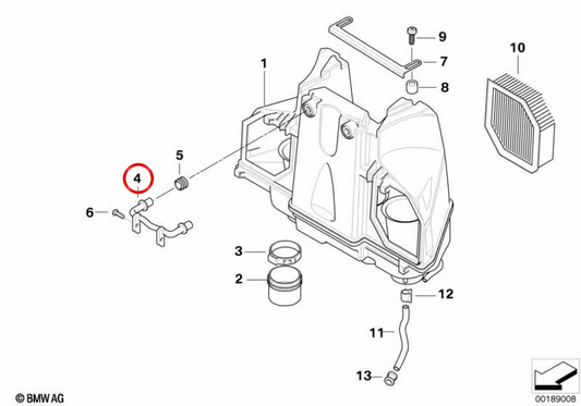OEM intake silencer bracket 13717672610 for BMW K 1200 S, K 1300 S, K 1200 R, K 1200 R Sport, K 1300 R, K 1200 GT, K 1300 GT motorcycles. Original BMW Motorrad