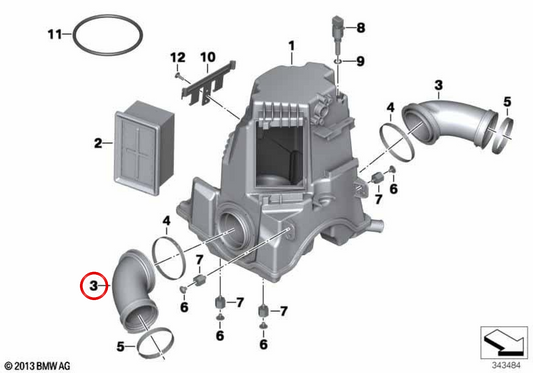Condotto di aspirazione destro OEM 13717688572 per motociclette BMW R 1200 S e HP2 Sport. Originale BMW Motorrad.