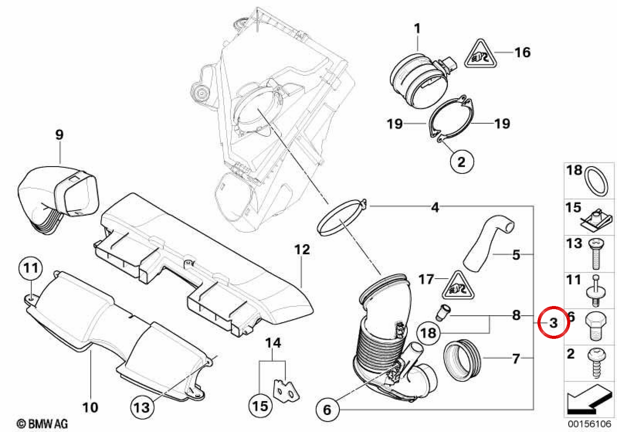 OEM air admission tube 13717803517 for BMW E90, E91, E92, E60, E61, E63, E64. Original BMW.
