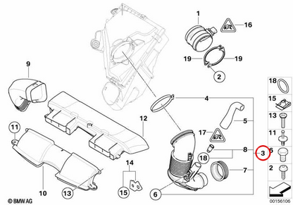 OEM air admission tube 13717803517 for BMW E90, E91, E92, E60, E61, E63, E64. Original BMW.
