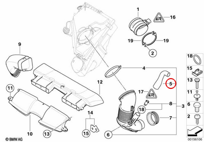 Manguera de admisión OEM 13717804171 para BMW E90, E91, E92, E60, E61, E63, E64, E83, E70, E71. Compatible con versiones 335d con motor M57Y. Original BMW.