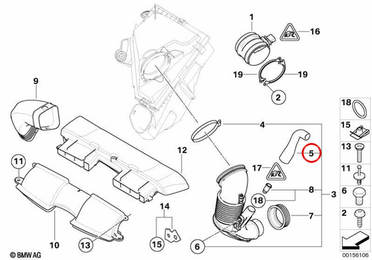 Le tuyau d'admission OEM 13717804171 pour BMW E90, E91, E92, E60, E61, E63, E64, E83, E70, E71. Compatible avec les versions 335D avec moteur M57Y. BMW d'origine.
