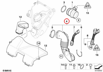 Air Intake Pipe OEM 13717804846 for BMW E81 E82 E87 E88 E90 E91 E92 E93 E84. Genuine BMW.