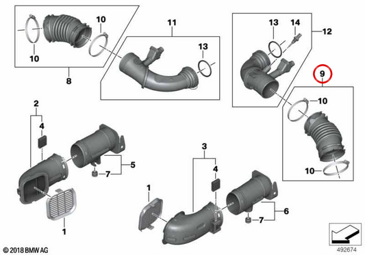 Sleeve d'admission OEM 13717934483 pour BMW G30, G31, G11, G12, G14, G15, G16. BMW d'origine.