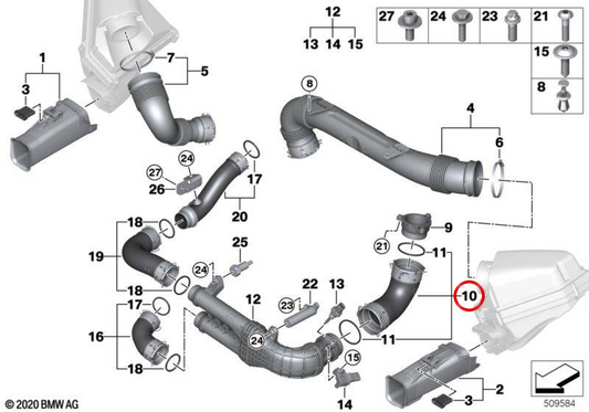 Duto de ar do intercooler OEM 13718054843 para BMW G87, G80, G81, G82, G83, F97, F98. BMW genuíno.