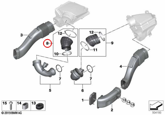 Conducto de aire filtrado cilindros 1-4 OEM 13718091473 para BMW X5 M F95 y X6 M F96. Original BMW