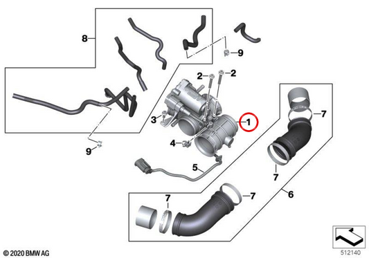 Tubo de la válvula de estrangulación OEM 13718413118 para motos BMW R 18, R 18 Classic, R 18 Roctane, R 18 B, R 18 Transcontinental... y más. Original BMW Motorrad