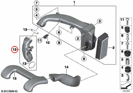 Tubo di ammissione ad aria OEM 13718516527 per BMW E70, F15, E71, F16. BMW originale.