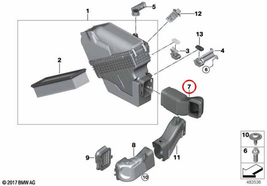 Condotto di ammissione ad aria OEM 13718570133 per BMW F10, F11. BMW originale.