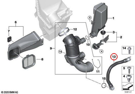Rohr mit Heizelement OEM 13718573342 für BMW G20, G21, G30, G31, G32, G11, G12, G14, G15, G16, G01, G02, G05, G06, G07. Original BMW.